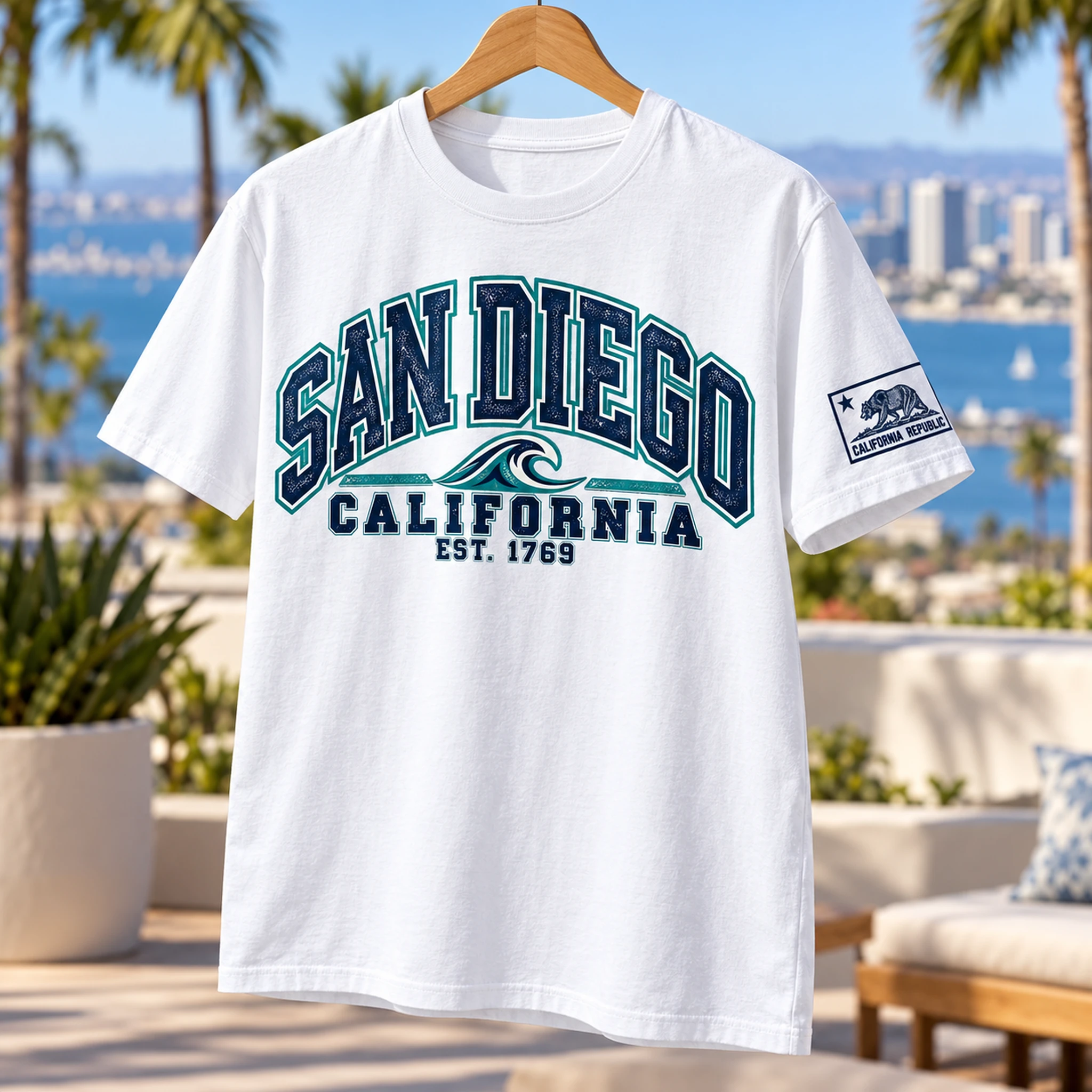 White Hometowns I Love San Diego Wave front graphic T-shirt