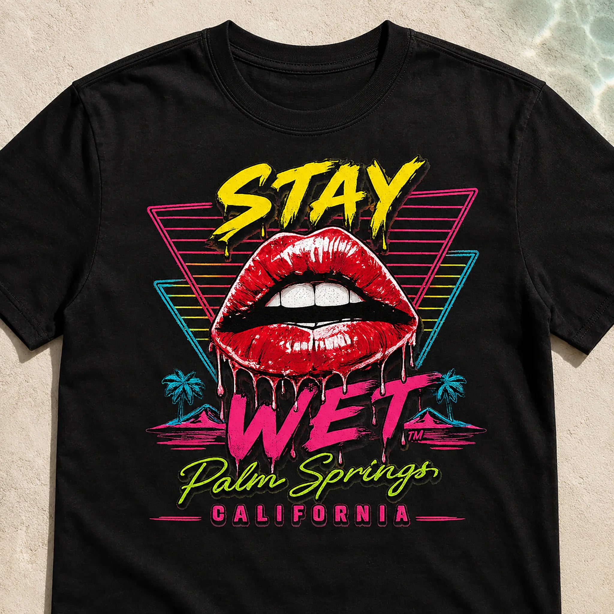 Black Stay Wet Hot Lips & Triangles graphic T-shirt from the Palm Springs collection