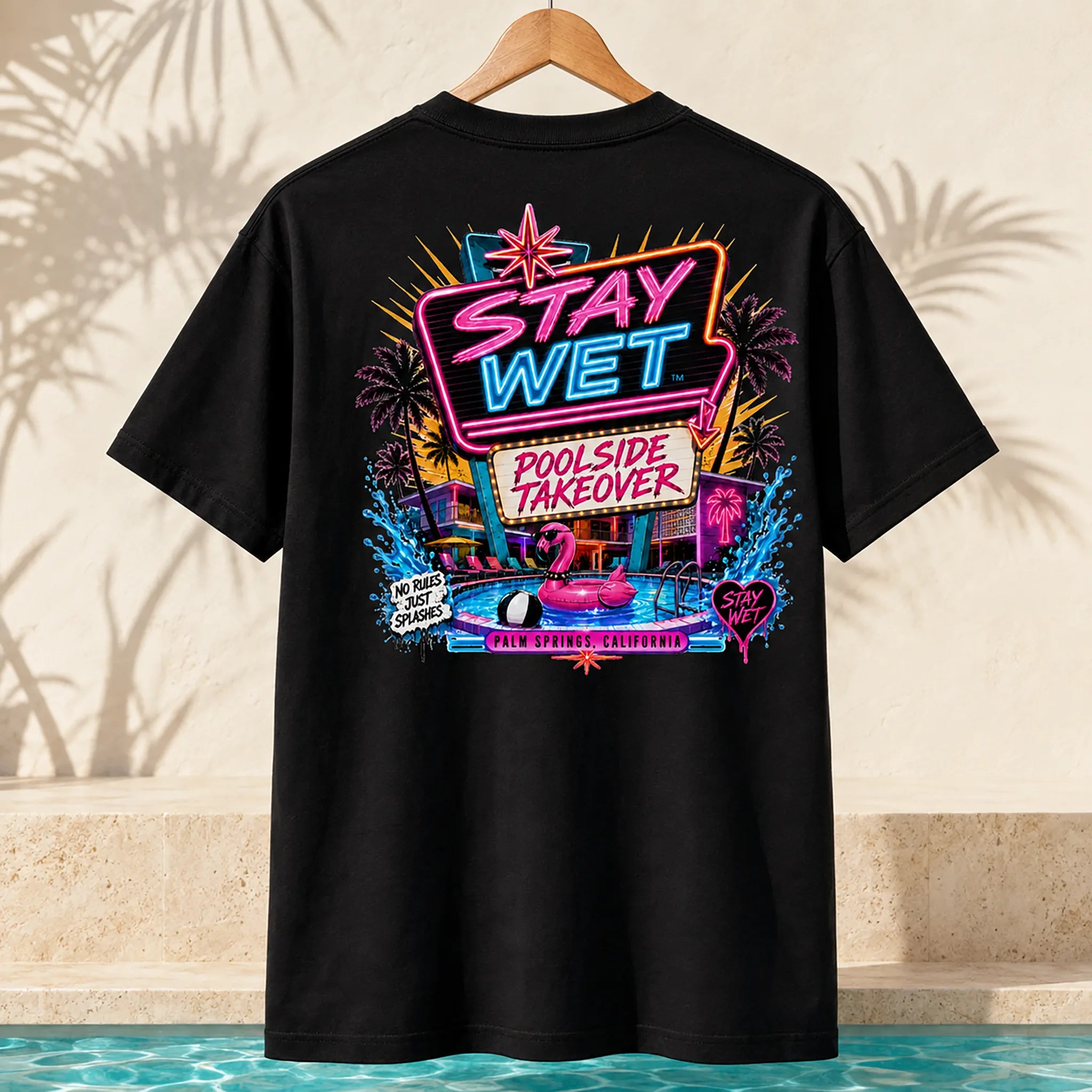 Stay Wet™ Poolside Takeover – Pink Flamingo – Front & Back Tee - Image 9
