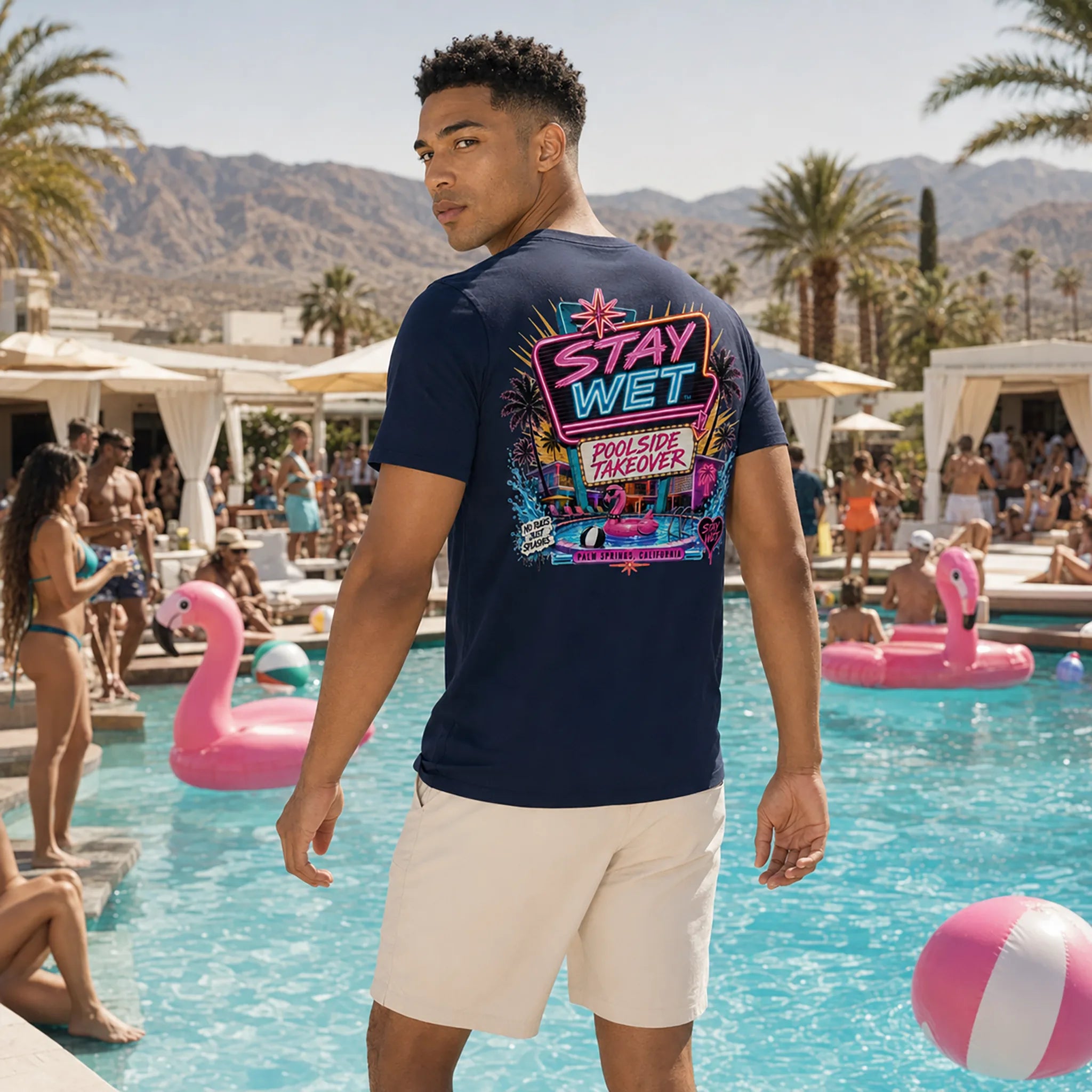 Stay Wet™ Poolside Takeover – Pink Flamingo – Front & Back Tee - Image 8