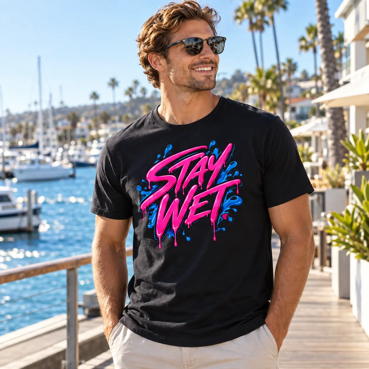 Stay Wet Signature Collection apparel in a water lifestyle setting